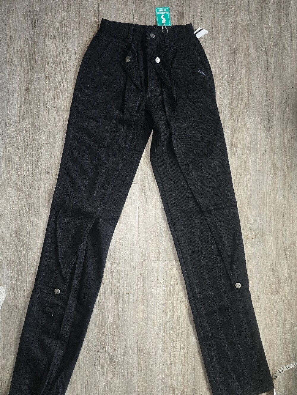 Vintage Rockies Black High-Waist Button Detail Trousers With Floral Lined Design